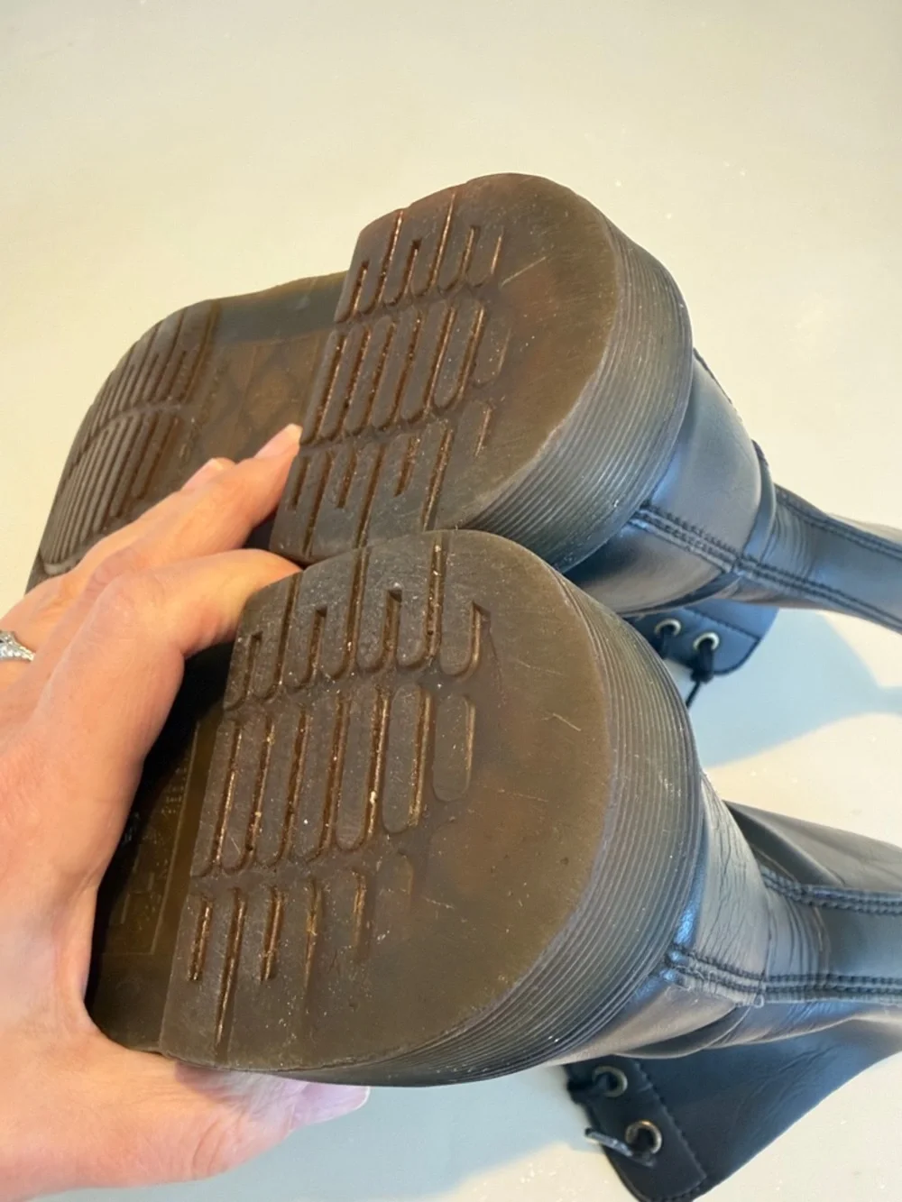 Doc Marten Black Leather Lace-Up Combat Boots with Yellow Stitching 8 - Picture 12 of 15